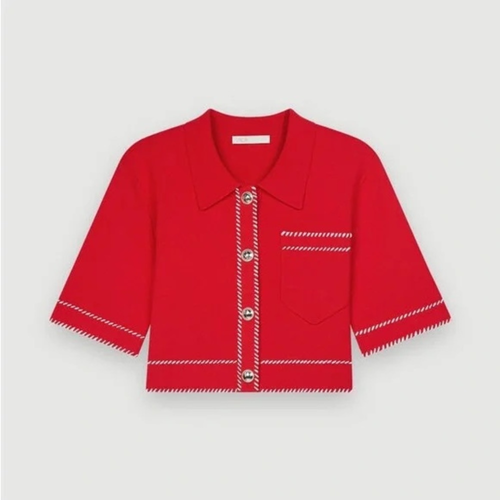 Maje Red Button Up Top